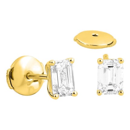 Brincos de pressão em ouro amarelo 18K com diamantes criados de lapidação esmeralda 1,00 ct