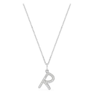 Collar inicial letra R de oro blanco 9K con diamantes creados 0,13 ct