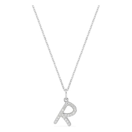 Collar inicial letra R de oro blanco 9K con diamantes creados 0,13 ct