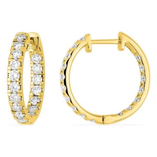 Brincos de argola em ouro amarelo 18K de 19 mm com diamantes criados 1,55 ct