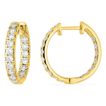 Pendientes de aro de oro amarillo 18K de 19 mm con diamantes creados 1,55 ct