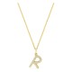 Colar inicial letra R em ouro amarelo 9K com diamantes criados 0,13 ct