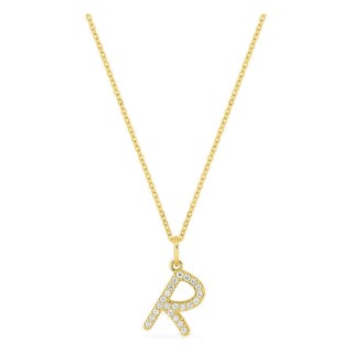 Colar inicial letra R em ouro amarelo 9K com diamantes criados 0,13 ct