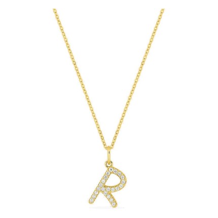 Collar inicial letra R de oro amarillo 9K con diamantes creados 0,13 ct