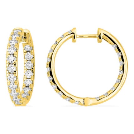 Brincos de argola em ouro amarelo 18K de 21,5 mm com diamantes criados 2,05 ct