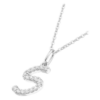 Collar inicial letra S de oro blanco 9K con diamantes creados 0,10 ct