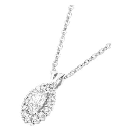 Colar em ouro branco 9K com pendente de 8x5 mm e diamantes criados 0,19 ct