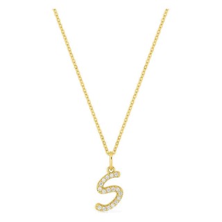 Colar inicial letra S em ouro amarelo 9K com diamantes criados 0,10 ct