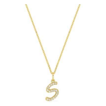 Colar inicial letra S em ouro amarelo 9K com diamantes criados 0,10 ct