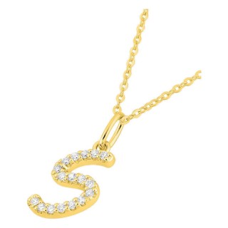 Collar inicial letra S de oro amarillo 9K con diamantes creados 0,10 ct