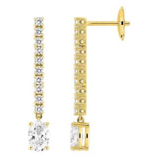 Pendientes colgantes de oro amarillo 18K con diamantes creados 1,52 ct y piedra principal ovalada