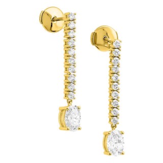 Brincos pendentes em ouro amarelo 18K com diamantes criados 1,52 ct e pedra principal oval