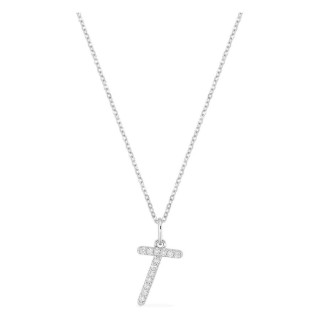 Colar inicial letra T em ouro branco 9K com diamantes criados 0,08 ct