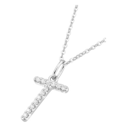Collar inicial letra T de oro blanco 9K con diamantes creados 0,08 ct