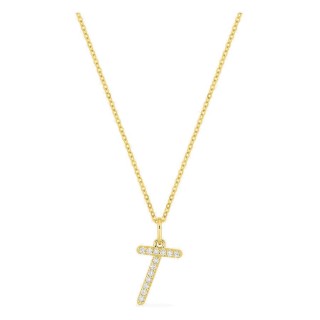 Collar inicial letra T de oro amarillo 9K con diamantes creados 0,08 ct