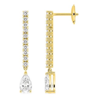 Brincos pendentes em ouro amarelo 18K com diamantes criados 1,52 ct e pedra principal de lapidação pera