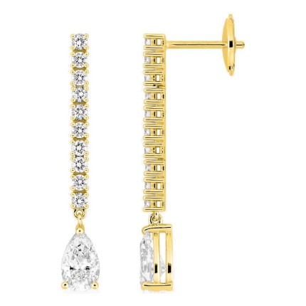 Pendientes colgantes de oro amarillo 18K con diamantes creados 1,52 ct y piedra principal de talla pera