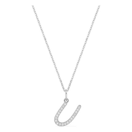 Collar inicial letra U de oro blanco 9K con diamantes creados 0,12 ct