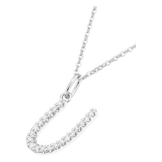 Collar inicial letra U de oro blanco 9K con diamantes creados 0,12 ct