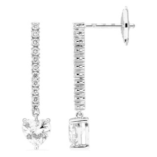 Brincos pendentes em ouro branco 18K com diamantes criados 0,98 ct e pedra principal de lapidação coração
