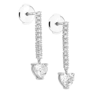 Brincos pendentes em ouro branco 18K com diamantes criados 0,98 ct e pedra principal de lapidação coração