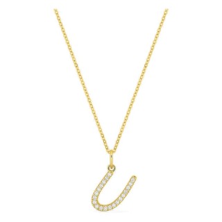 Collar inicial letra U de oro amarillo 9K con diamantes creados 0,12 ct
