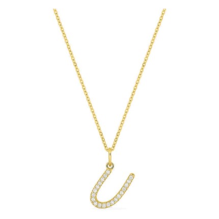 Colar inicial letra U em ouro amarelo 9K com diamantes criados 0,12 ct