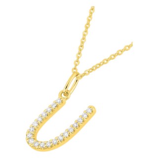 Collar inicial letra U de oro amarillo 9K con diamantes creados 0,12 ct