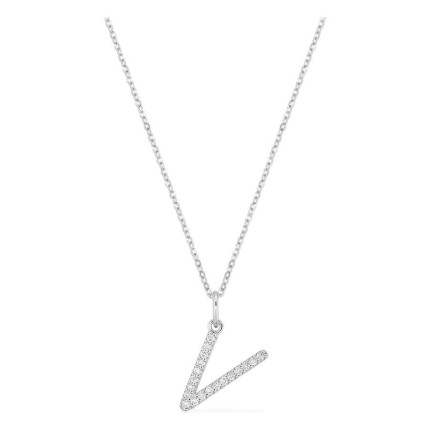 Collar inicial letra V de oro blanco 9K con diamantes creados 0,11 ct