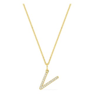 Colar inicial letra V em ouro amarelo 9K com diamantes criados 0,11 ct