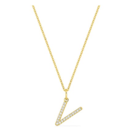 Colar inicial letra V em ouro amarelo 9K com diamantes criados 0,11 ct