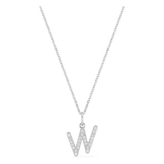 Collar inicial letra W de oro blanco 9K con diamantes creados 0,15 ct