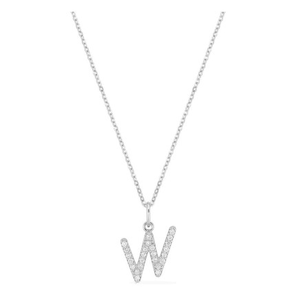 Colar inicial letra W em ouro branco 9K com diamantes criados 0,15 ct