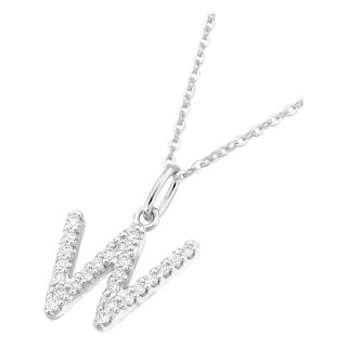 Colar inicial letra W em ouro branco 9K com diamantes criados 0,15 ct
