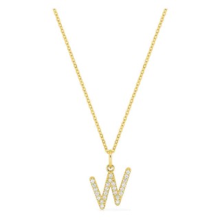 Colar inicial letra W em ouro amarelo 9K com diamantes criados 0,15 ct