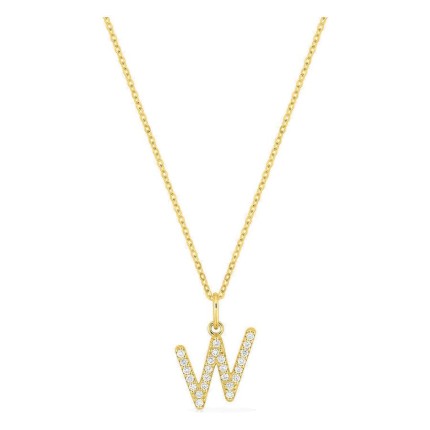 Colar inicial letra W em ouro amarelo 9K com diamantes criados 0,15 ct