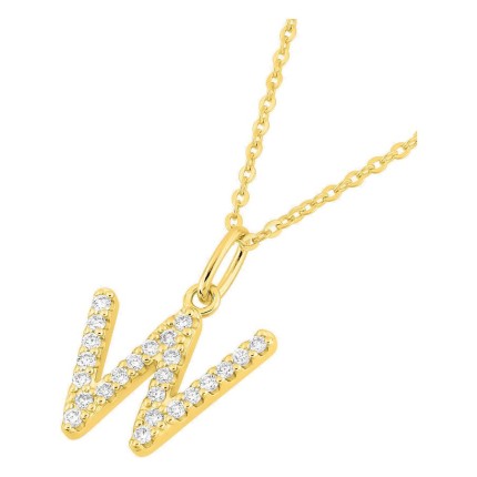 Collar inicial letra W de oro amarillo 9K con diamantes creados 0,15 ct