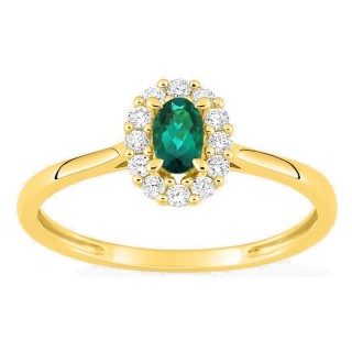 Anillo de oro amarillo 9K con esmeralda creada y diamantes creados 0,16 ct