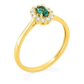 Anillo de oro amarillo 9K con esmeralda creada y diamantes creados 0,16 ct