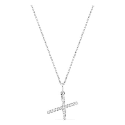 Collar inicial letra X de oro blanco 9K con diamantes creados 0,12 ct