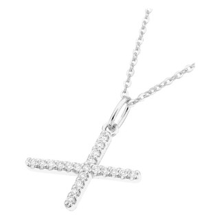 Colar inicial letra X em ouro branco 9K com diamantes criados 0,12 ct