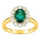 Anillo de oro amarillo 9K con esmeralda creada y diamantes creados 0,16 ct