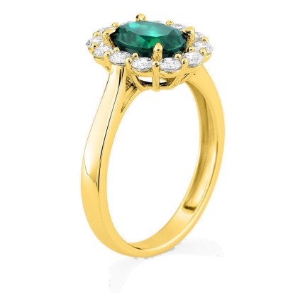 Anillo de oro amarillo 9K con esmeralda creada y diamantes creados 0,16 ct