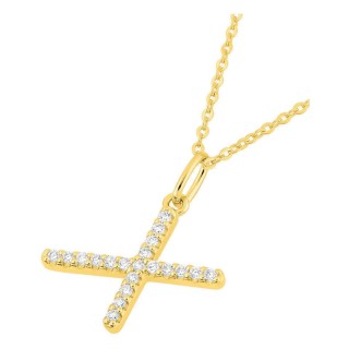 Collar inicial letra X de oro amarillo 9K con diamantes creados 0,12 ct
