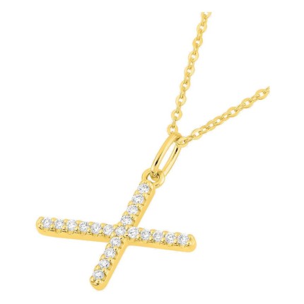 Collar inicial letra X de oro amarillo 9K con diamantes creados 0,12 ct