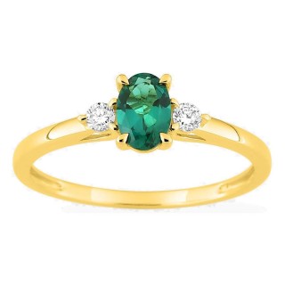 Anel em ouro amarelo 9K com esmeralda criada e diamantes criados 0,09 ct