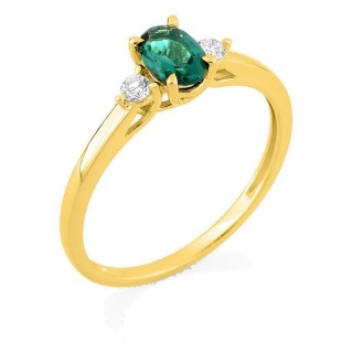 Anel em ouro amarelo 9K com esmeralda criada e diamantes criados 0,09 ct