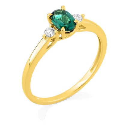 Anillo de oro amarillo 9K con esmeralda creada y diamantes creados 0,09 ct