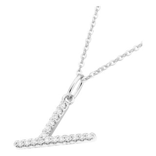 Colar inicial letra Y em ouro branco 9K com diamantes criados 0,10 ct