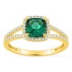 Anillo de oro amarillo 9K con esmeralda creado talla cojín y diamantes creados 0,24 ct